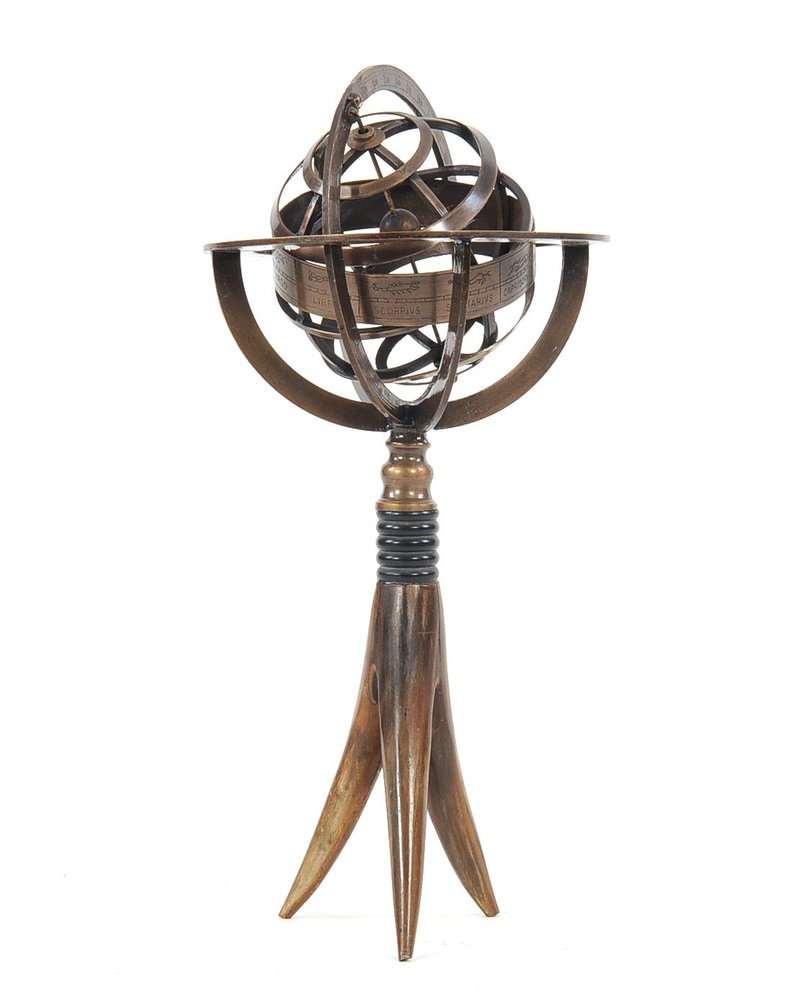 12" Brass Metal Hand Painted Figurine Tabletop Sculpture. Sculpture isolated on a plain white background, showing a metal surface.