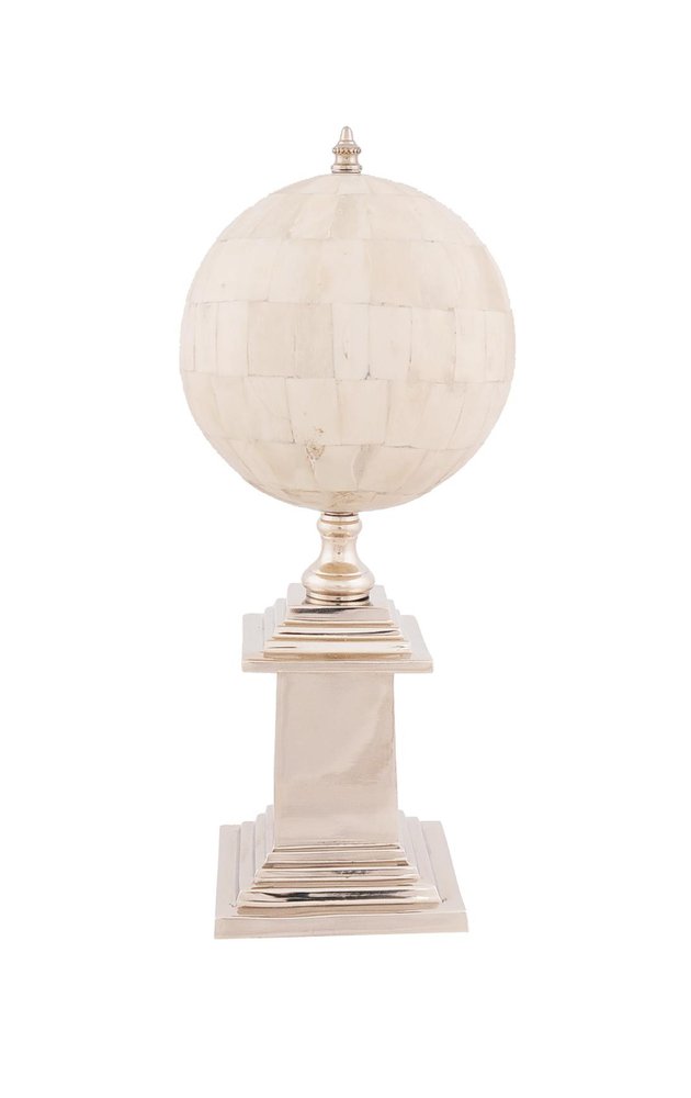 15" Bone Metal Hand Painted Figurine Tabletop Sculpture. Sculpture isolated on a plain white background, showing a cream metal surface.