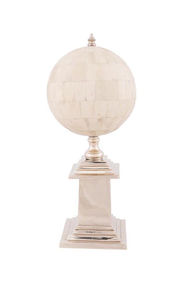 15" Bone Metal Hand Painted Figurine Tabletop Sculpture. Sculpture isolated on a plain white background, in a cream metal finish.