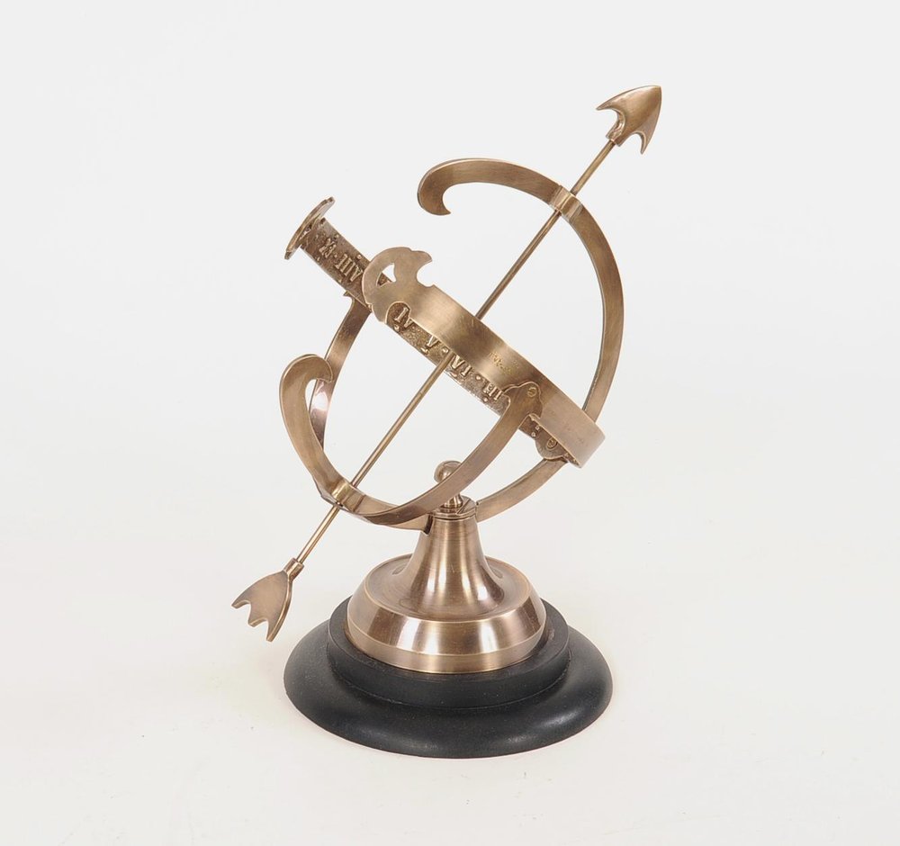 14" Brass And Black Metal Hand Painted Figurine Tabletop Sculpture. Sculpture isolated on a plain white background, showing a black metal surface.