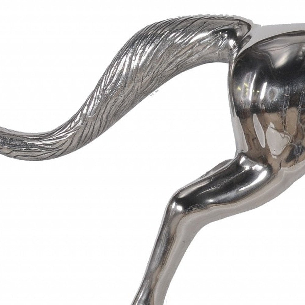19" Nickel Metal Horse Figurine Tabletop Sculpture. Sculpture isolated on a plain white background, finished in silver metal.