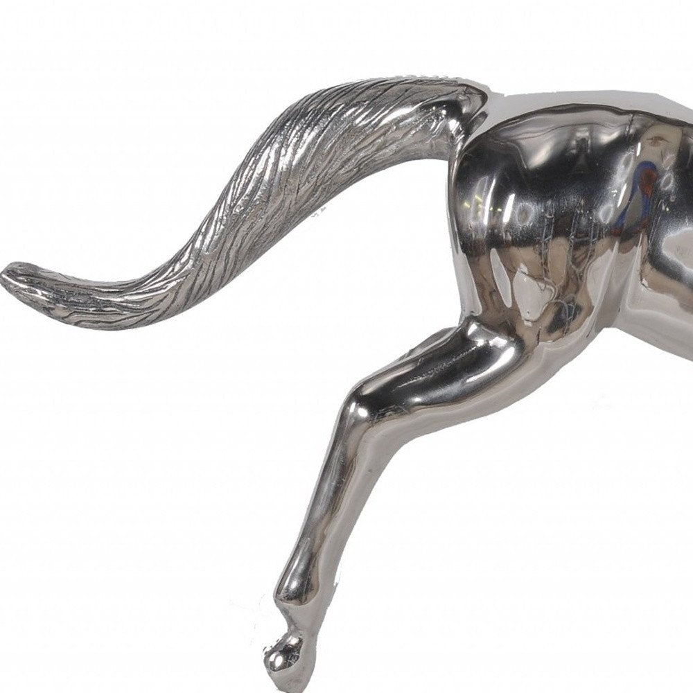 19" Nickel Metal Horse Figurine Tabletop Sculpture. Sculpture isolated on a plain white background, in a silver metal finish.