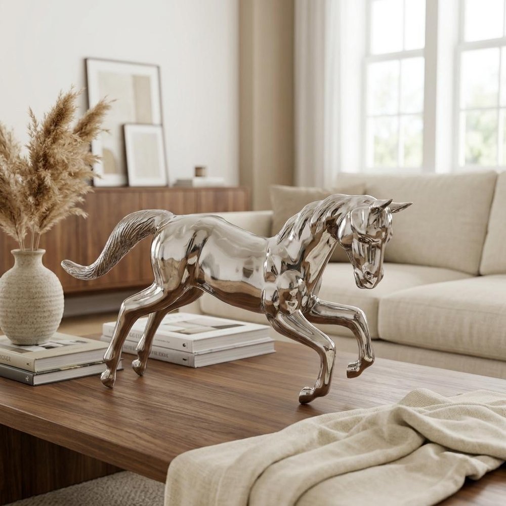 19" Nickel Metal Horse Figurine Tabletop Sculpture.