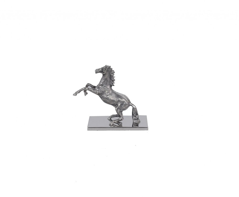 11" Nickel Metal Hand Painted Figurine Tabletop Sculpture. Sculpture isolated on a plain white background, showing a silver metal surface.