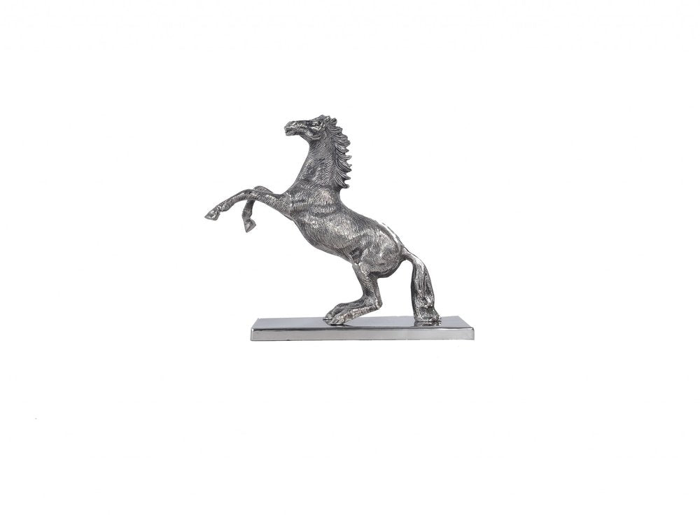 11" Nickel Metal Hand Painted Figurine Tabletop Sculpture. Sculpture isolated on a plain white background, in a silver metal finish.