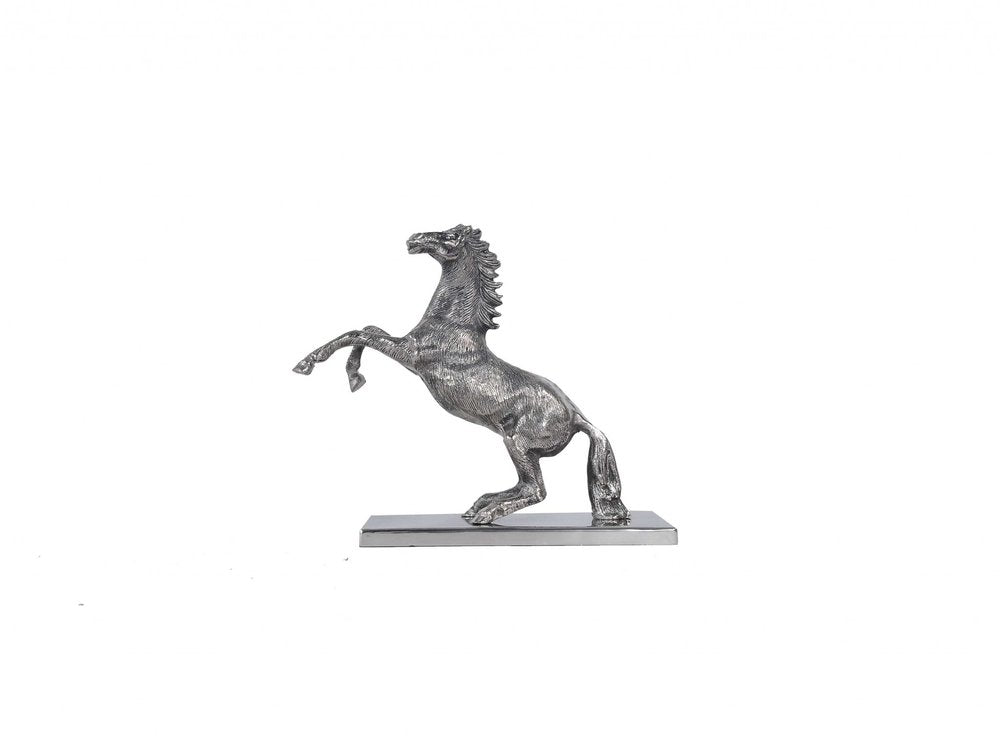11" Nickel Metal Hand Painted Figurine Tabletop Sculpture. Sculpture isolated on a plain white background, finished in silver metal.
