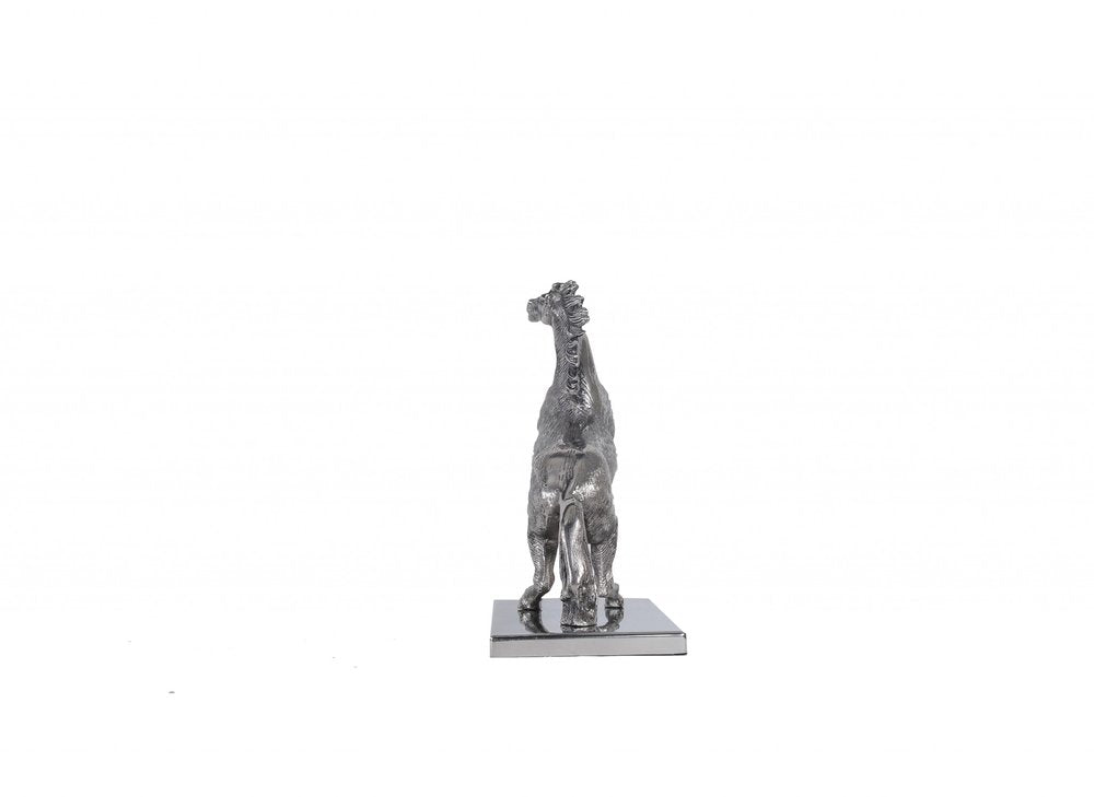 11" Nickel Metal Hand Painted Figurine Tabletop Sculpture. Sculpture isolated on a plain white background, in a silver metal finish.