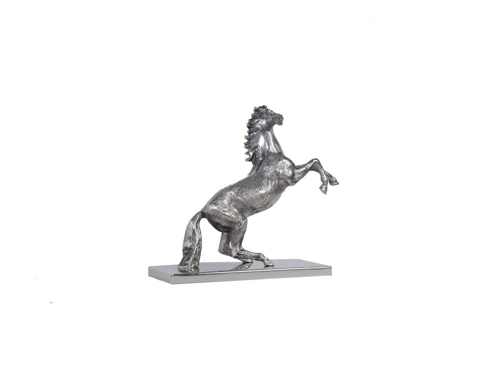 11" Nickel Metal Hand Painted Figurine Tabletop Sculpture. Sculpture isolated on a plain white background, in a silver metal finish.