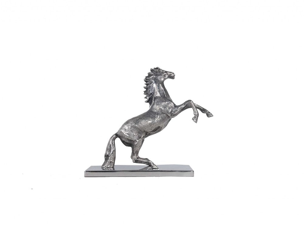 11" Nickel Metal Hand Painted Figurine Tabletop Sculpture. Sculpture isolated on a plain white background, finished in silver metal.