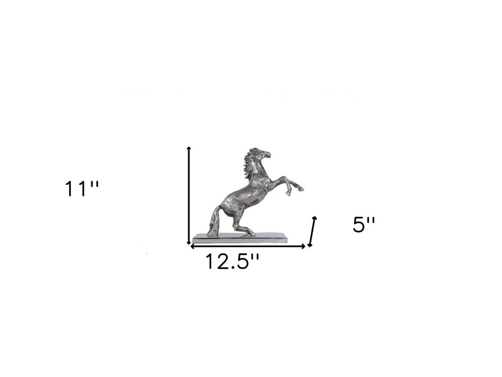 11" Nickel Metal Hand Painted Figurine Tabletop Sculpture. Sculpture isolated on a plain white background, showing a silver metal surface.