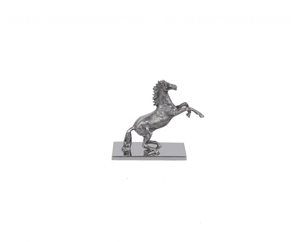 11" Nickel Metal Hand Painted Figurine Tabletop Sculpture. Sculpture isolated on a plain white background, in a silver metal finish.