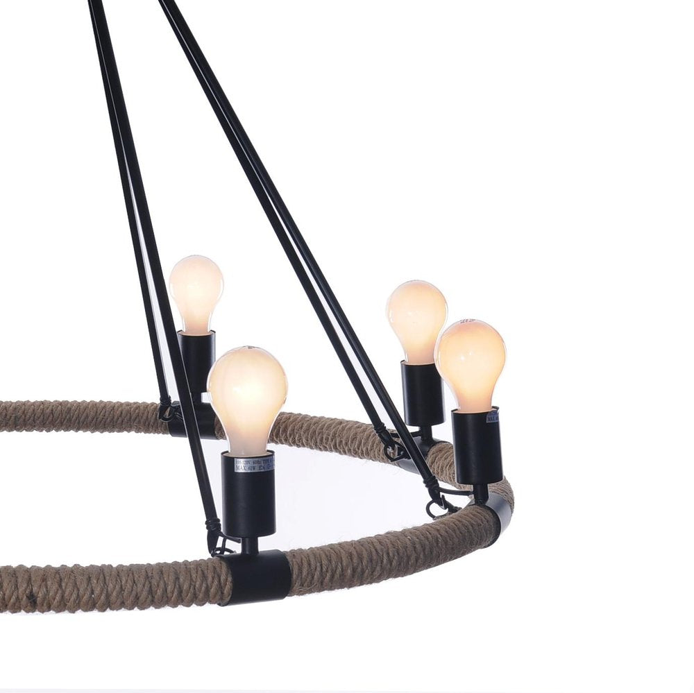 32" X 37" X 32" 8 Bulbs Rope Pendant Lamp. Pendant light isolated on a plain white background, finished in charcoal.