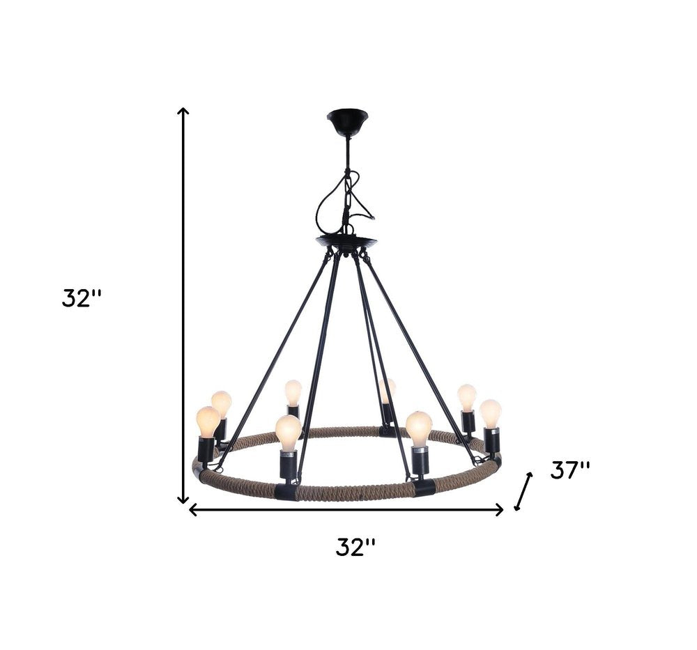 32" X 37" X 32" 8 Bulbs Rope Pendant Lamp. Pendant light isolated on a plain white background, showing its gray color.