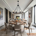 32" X 37" X 32" 8 Bulbs Rope Pendant Lamp hanging in a furnished interior against a light gray wall in light gray.