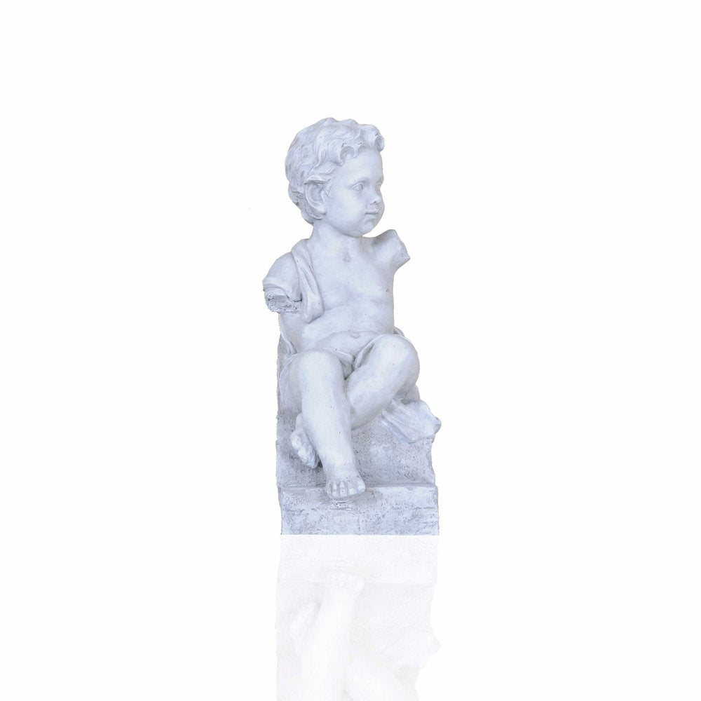 Vintage Look Off White Boy Sitting Statue on a white background