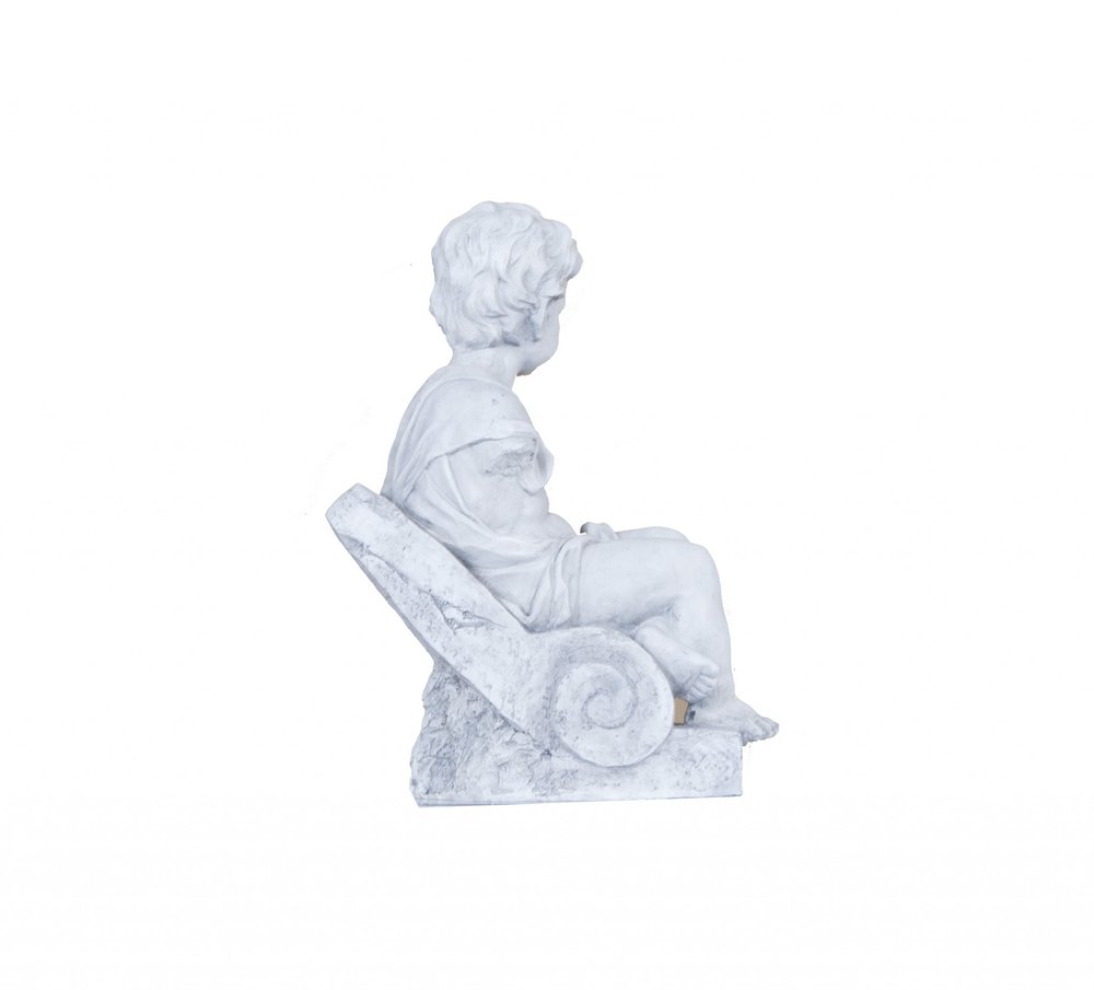 Vintage Look Off White Boy Sitting Statue on a white background