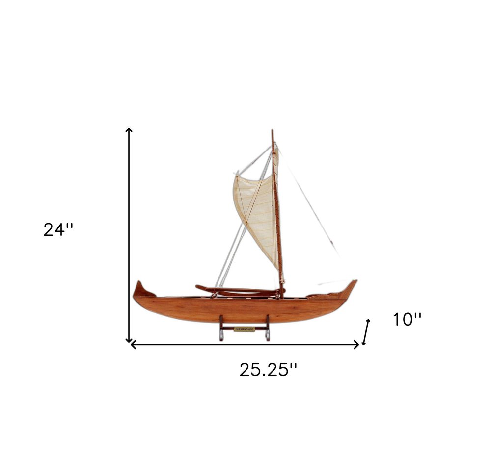 10" X 25.25" X 24" Hawaiian Canoe. Home product isolated on a plain white background, in a dark brown finish.