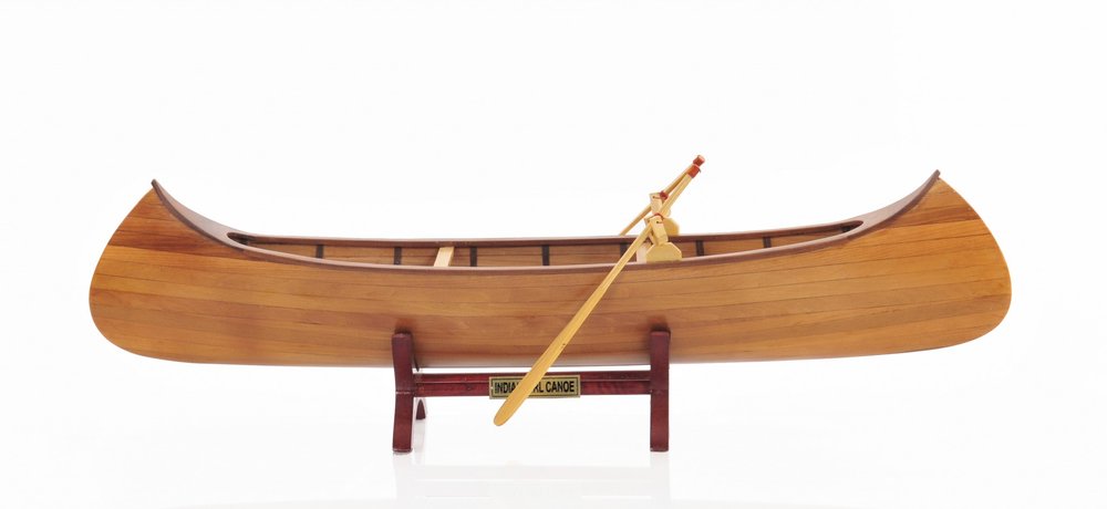 7" Brown Solid Wood Hand Painted Model Boat