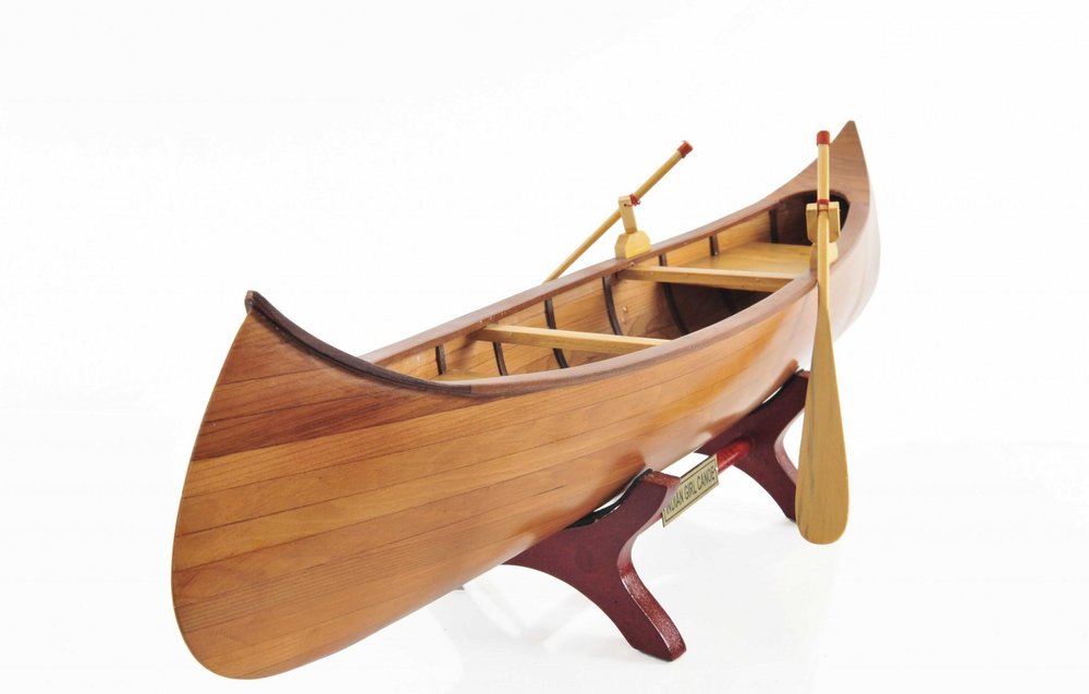 7" Brown Solid Wood Hand Painted Model Boat