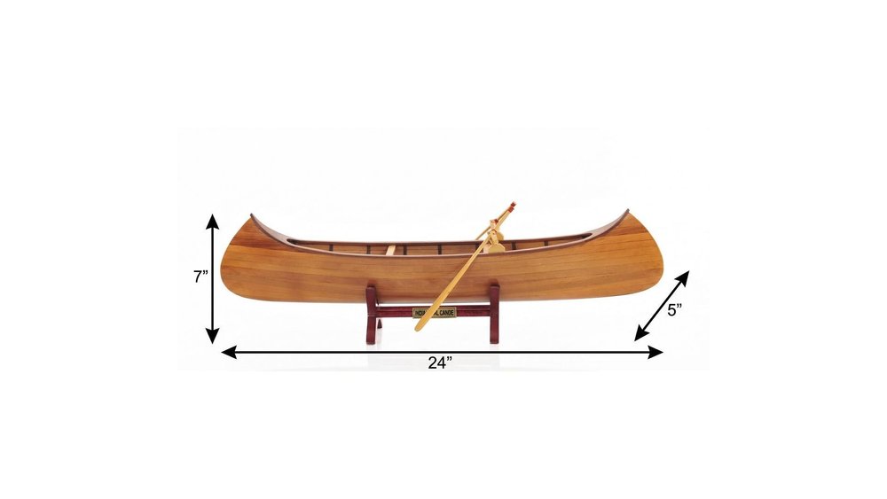 7" Brown Solid Wood Hand Painted Model Boat