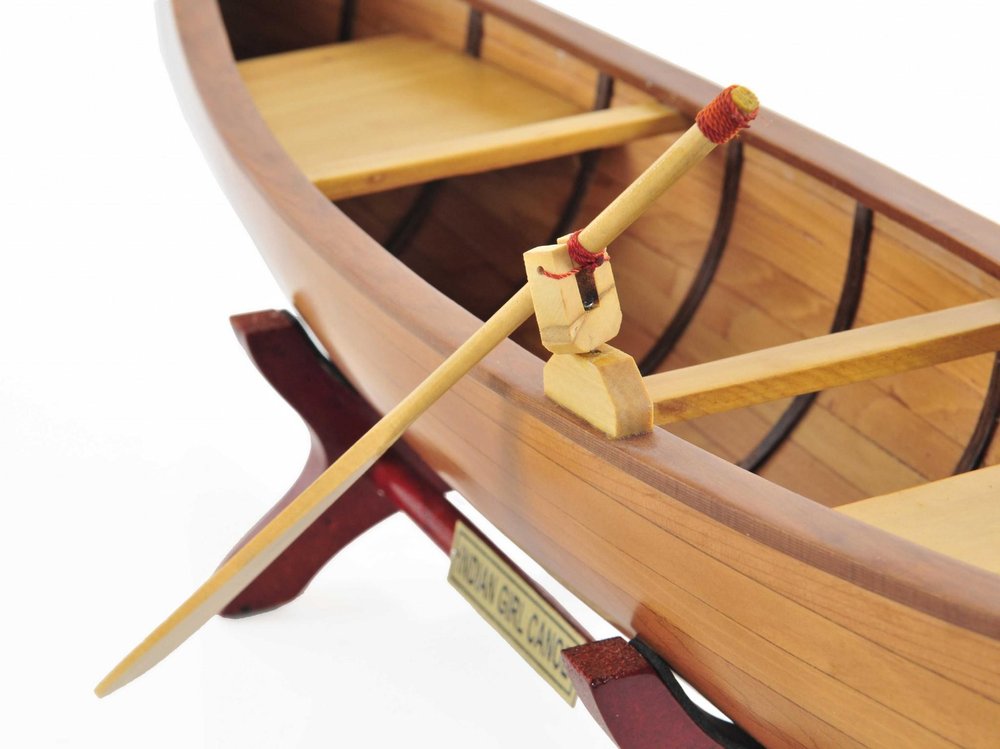 7" Brown Solid Wood Hand Painted Model Boat
