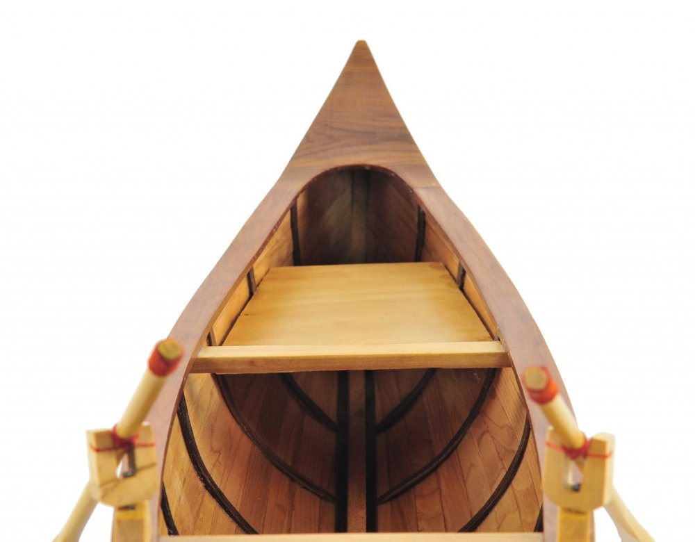 7" Brown Solid Wood Hand Painted Model Boat