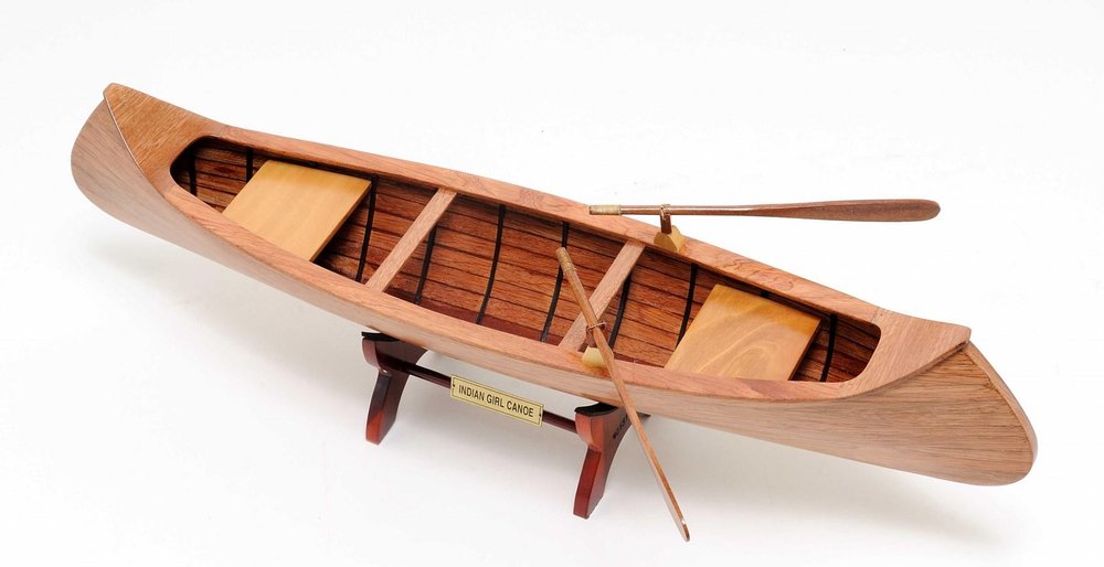 7" Brown Solid Wood Hand Painted Model Boat