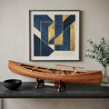 6" Wood Brown Solid Wood Hand Painted Model Boat Tabletop Sculpture
