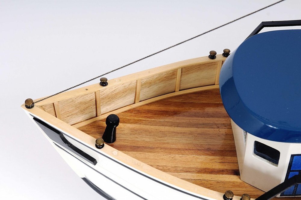 22" Black And White Solid Wood Hand Painted Model Boat. Home product in white wood.