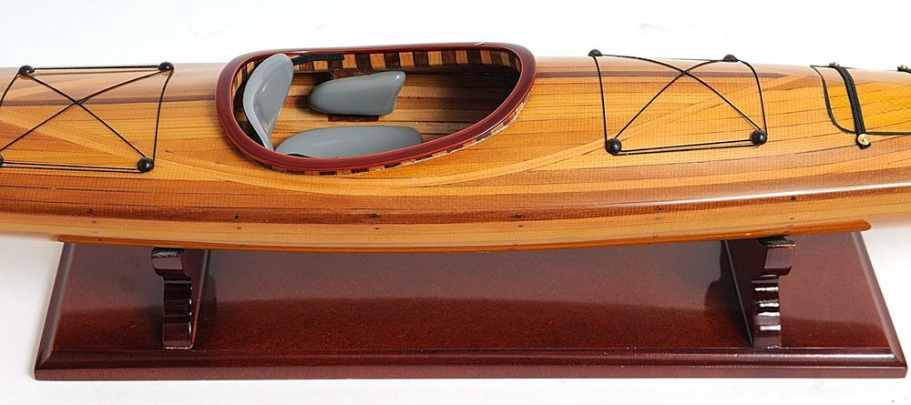 5" Brown Solid Wood Hand Painted Model Boat