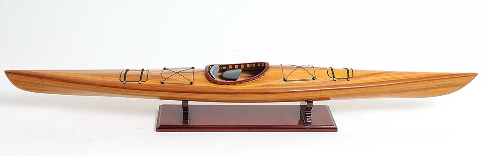 5" Brown Solid Wood Hand Painted Model Boat