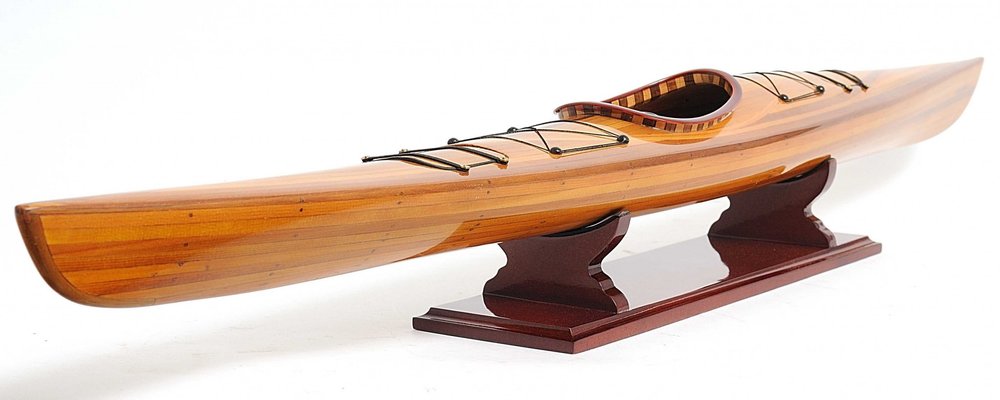 5" Brown Solid Wood Hand Painted Model Boat