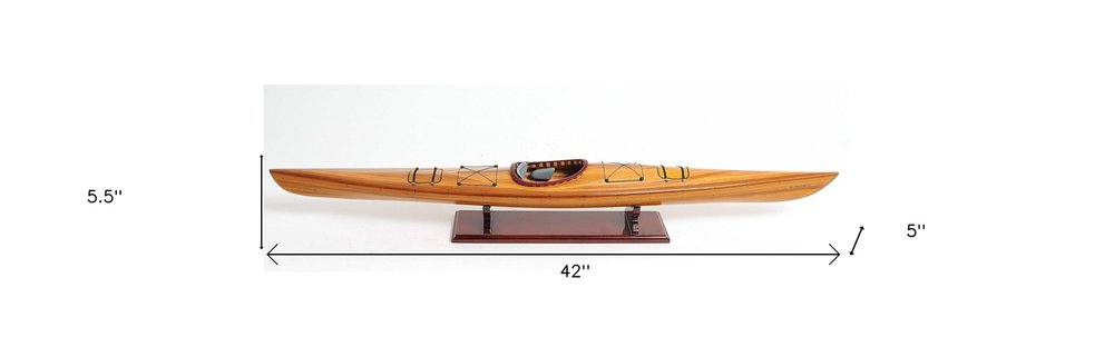5" Brown Solid Wood Hand Painted Model Boat