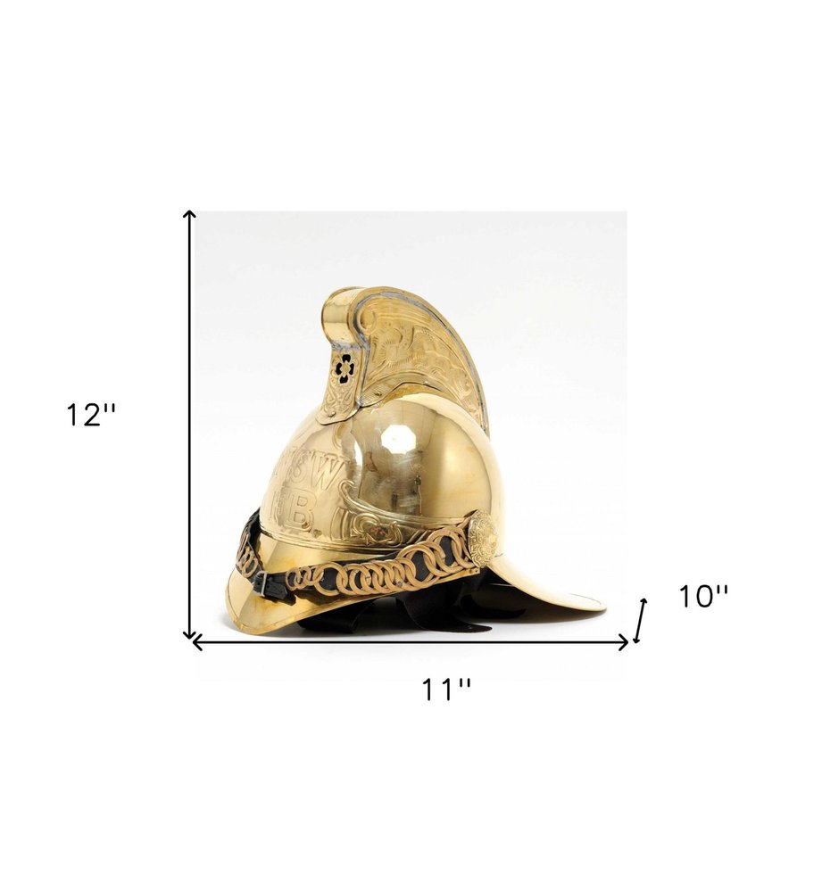 10" X 12" X 11" Fireman Helmet. Home product isolated on a plain white background, showing its tan color.