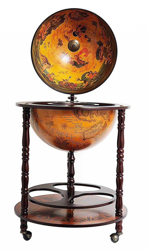 22" Brown Solid Wood Round Rolling Bar Cart. Bar cart isolated on a plain white background, showing a brown wood surface.