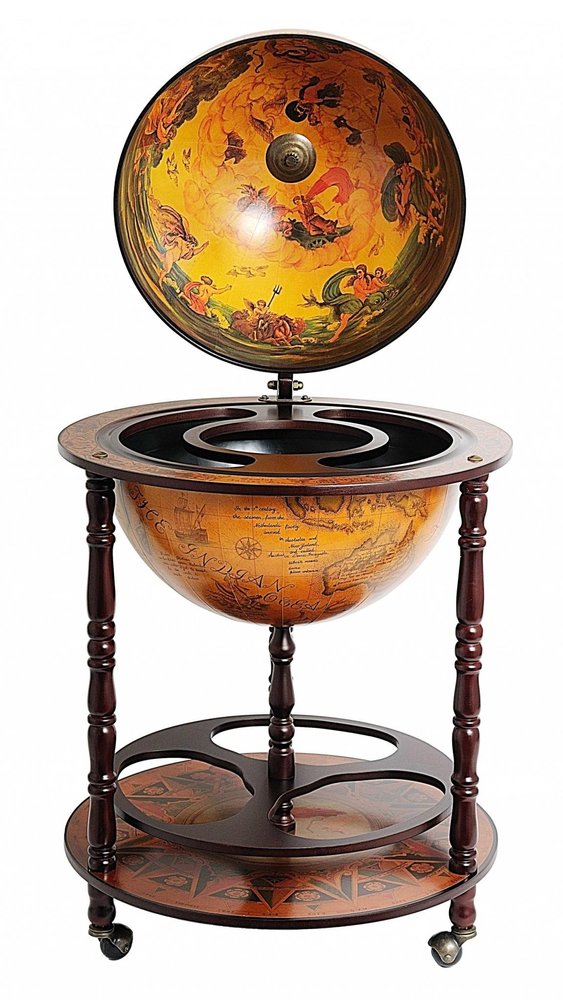 22" Brown Solid Wood Round Rolling Bar Cart. Bar cart isolated on a plain white background, in a brown wood finish.
