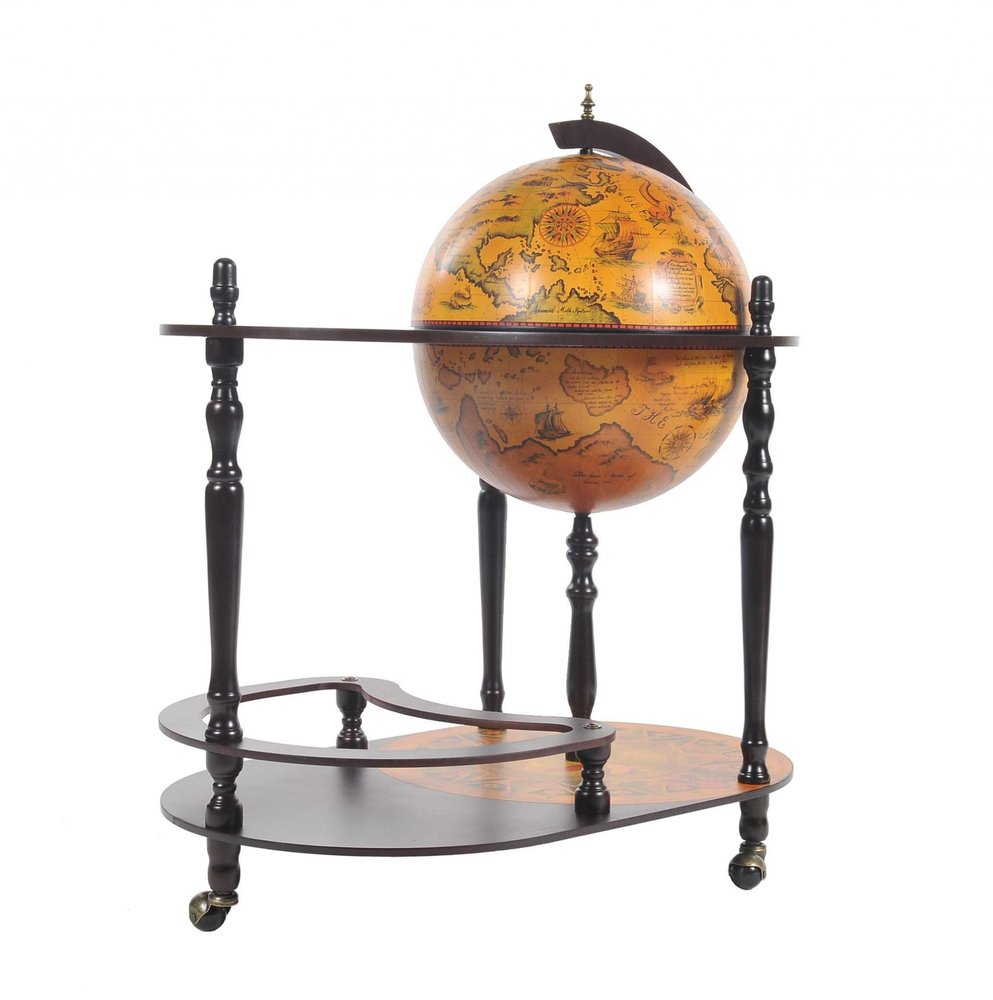 32" Brown Solid Wood Oval Rolling Bar Cart With Wine Storage. Bar cart isolated on a plain white background, showing a wood surface.