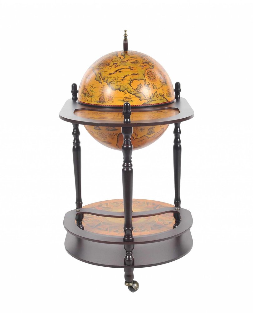 32" Brown Solid Wood Oval Rolling Bar Cart With Wine Storage. Bar cart isolated on a plain white background, in a brown wood finish.