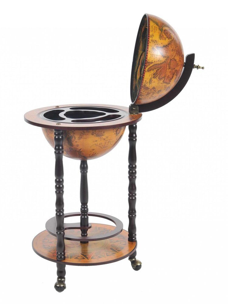 17" X 17" X 35" Globe Bar Table 330Mm 4 Legs Stand Red. Kitchen cart isolated on a plain white background.