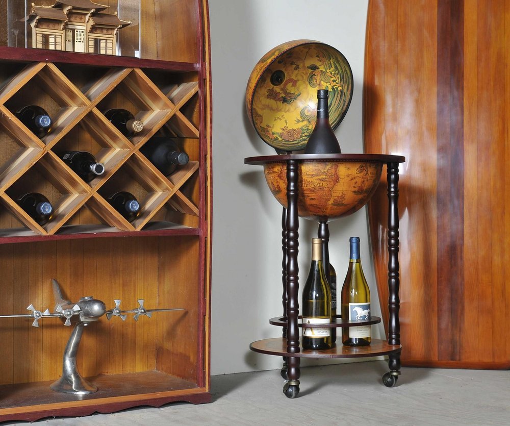 17" X 17" X 35" Globe Bar Table 330Mm 4 Legs Stand Red. Kitchen cart in mahogany.
