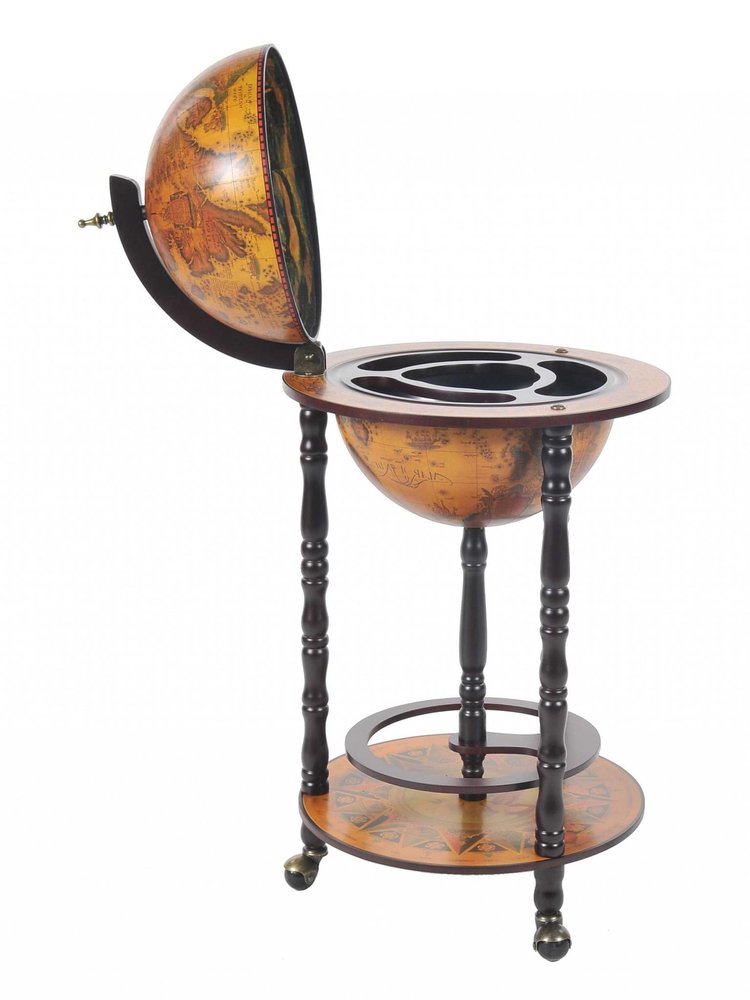 17" X 17" X 35" Globe Bar Table 330Mm 4 Legs Stand Red. Kitchen cart isolated on a plain white background.
