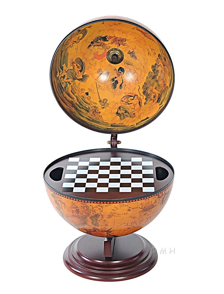 13" X 15" X 19" Red Globe With Chess Holder. Home product isolated on a plain white background, finished in red.