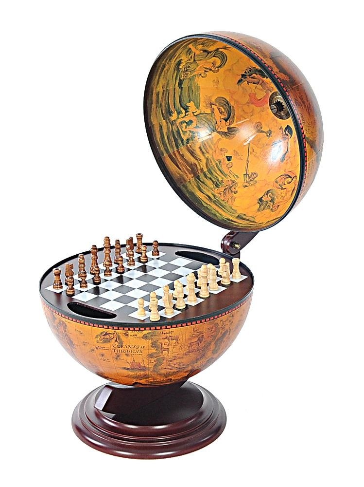 13" X 15" X 19" Red Globe With Chess Holder. Home product isolated on a plain white background, in a red finish.
