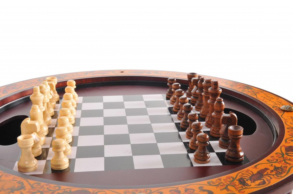 22" Walnut Solid Wood Game Hand Painted Tabletop Sculpture. Sculpture in walnut wood.