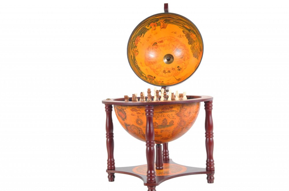 22" Walnut Solid Wood Game Hand Painted Tabletop Sculpture. Sculpture isolated on a plain white background, in a walnut wood finish.