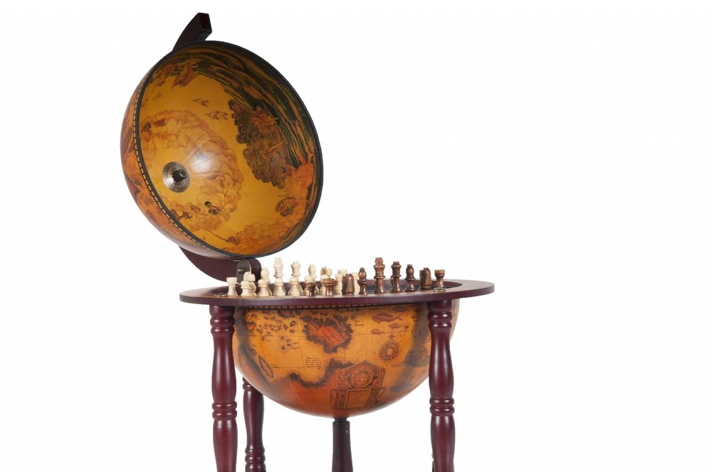 22" Walnut Solid Wood Game Hand Painted Tabletop Sculpture. Sculpture isolated on a plain white background, finished in walnut wood.