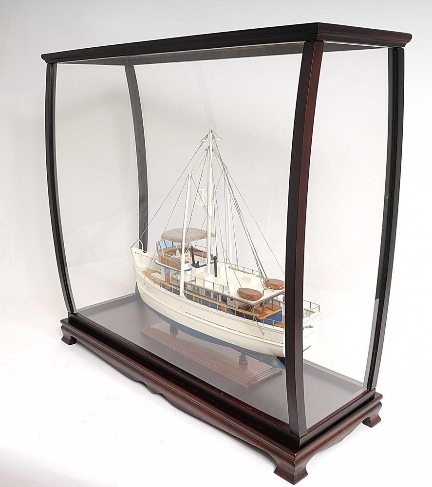 40" Dark Brown Wood and Solid Wood Square Display Cabinet. Cabinet isolated on a plain white background, showing a wood surface.