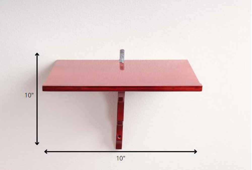 10" Red Solid Wood Wall Mounted Floating Shelf. Wall mounted shelve isolated on a plain white background, showing a wood surface.