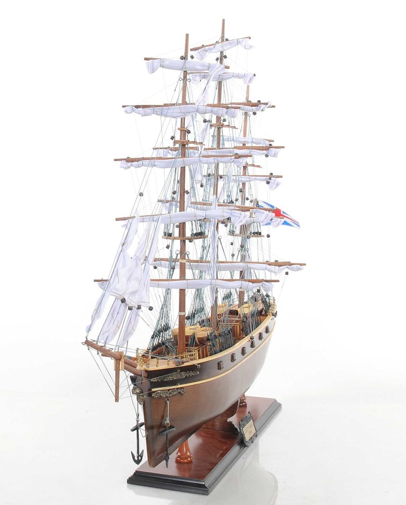28" Brown Solid Wood Hand Painted Model Boat