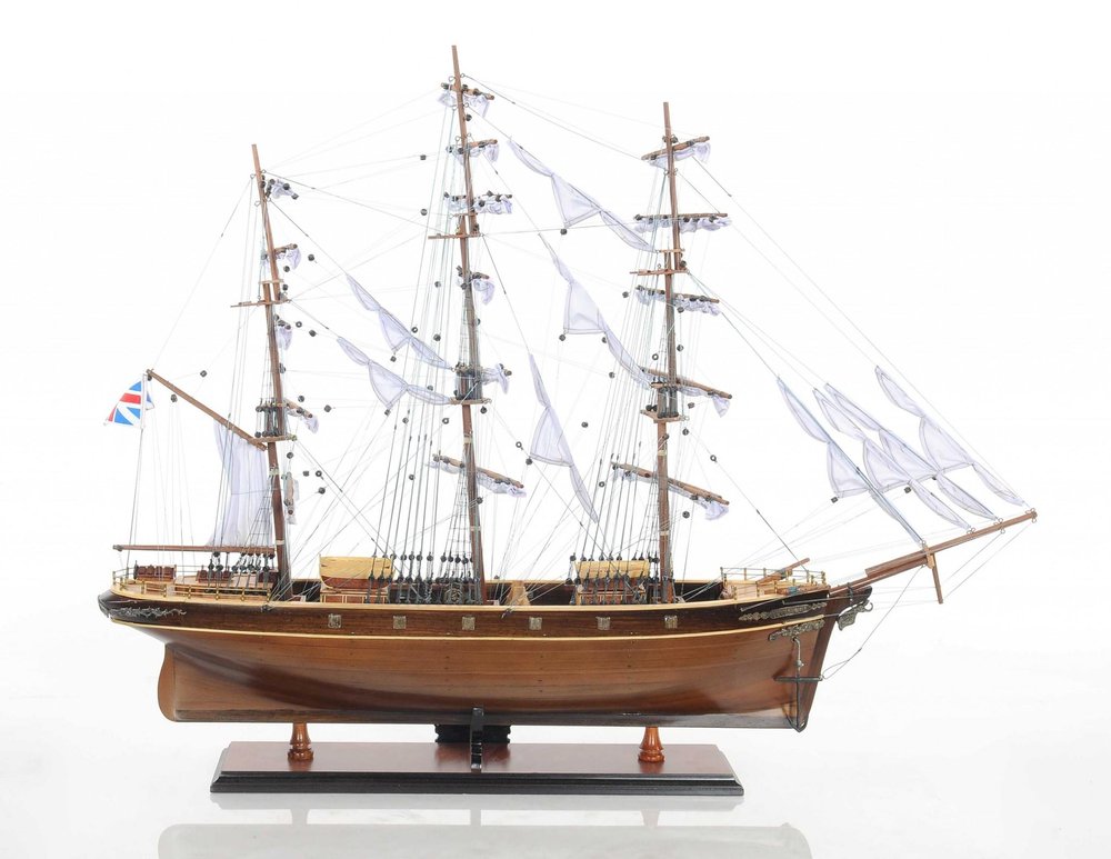 28" Brown Solid Wood Hand Painted Model Boat